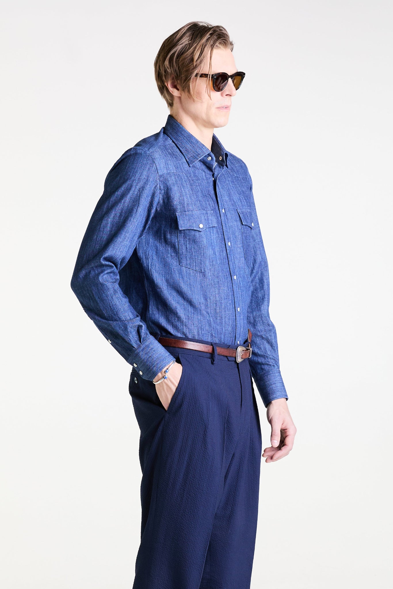Made to Measure “Django” Shirt in Cotton Denim fabric by Carlo Bassetti
