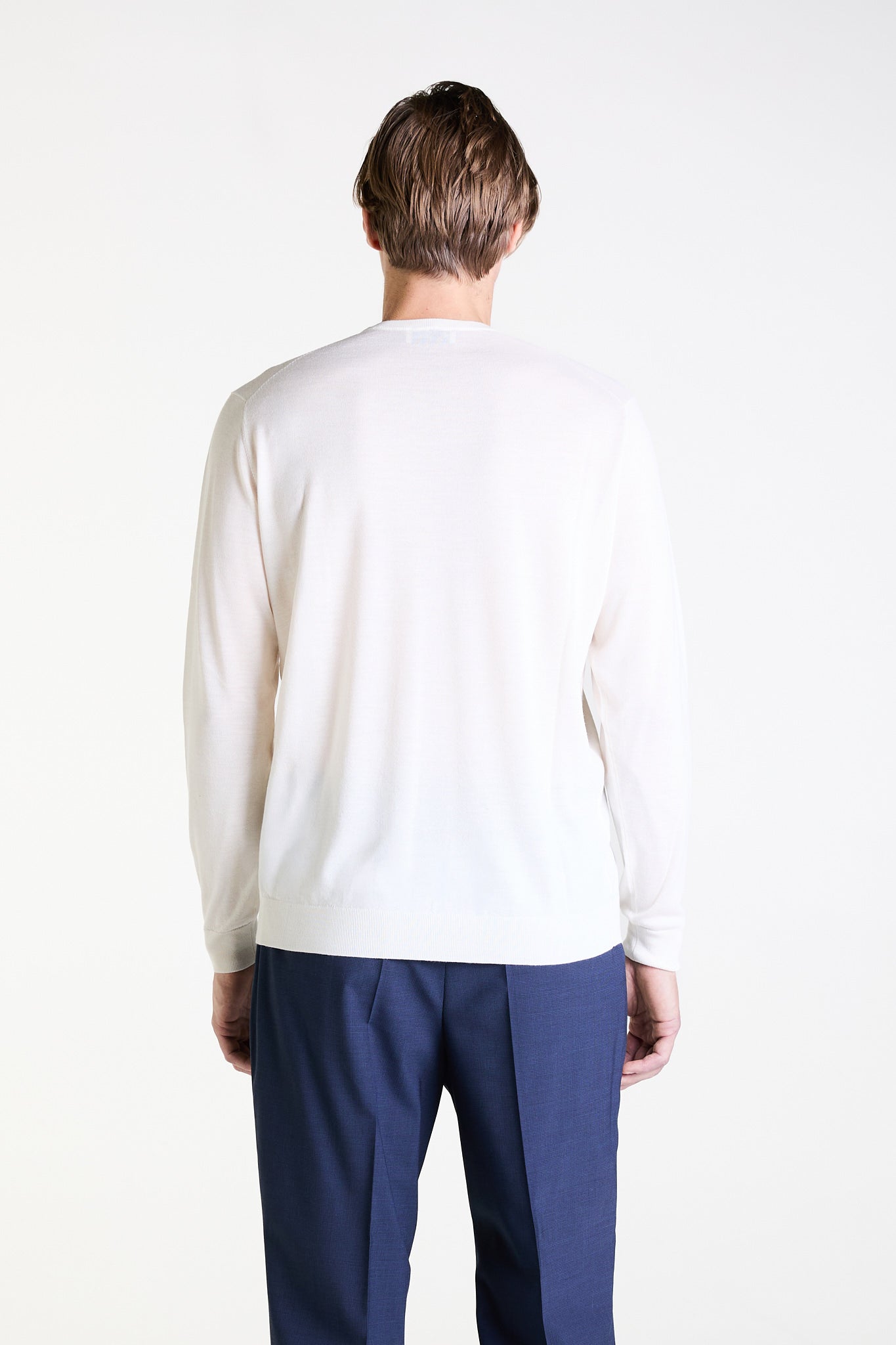 Crewneck Sweater in White Ultrafine Merino, Cashmere and Silk