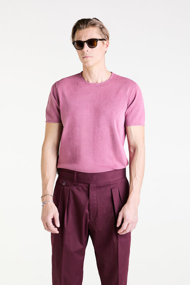Knit T-shirt in Burgundy Stone Washed Superfine Cotton