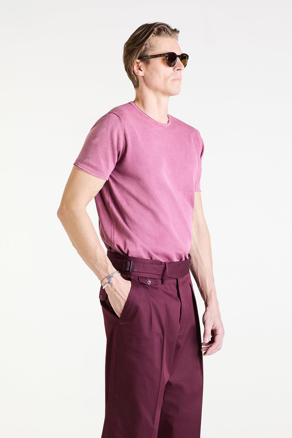 Knit T-shirt in Burgundy Stone Washed Superfine Cotton