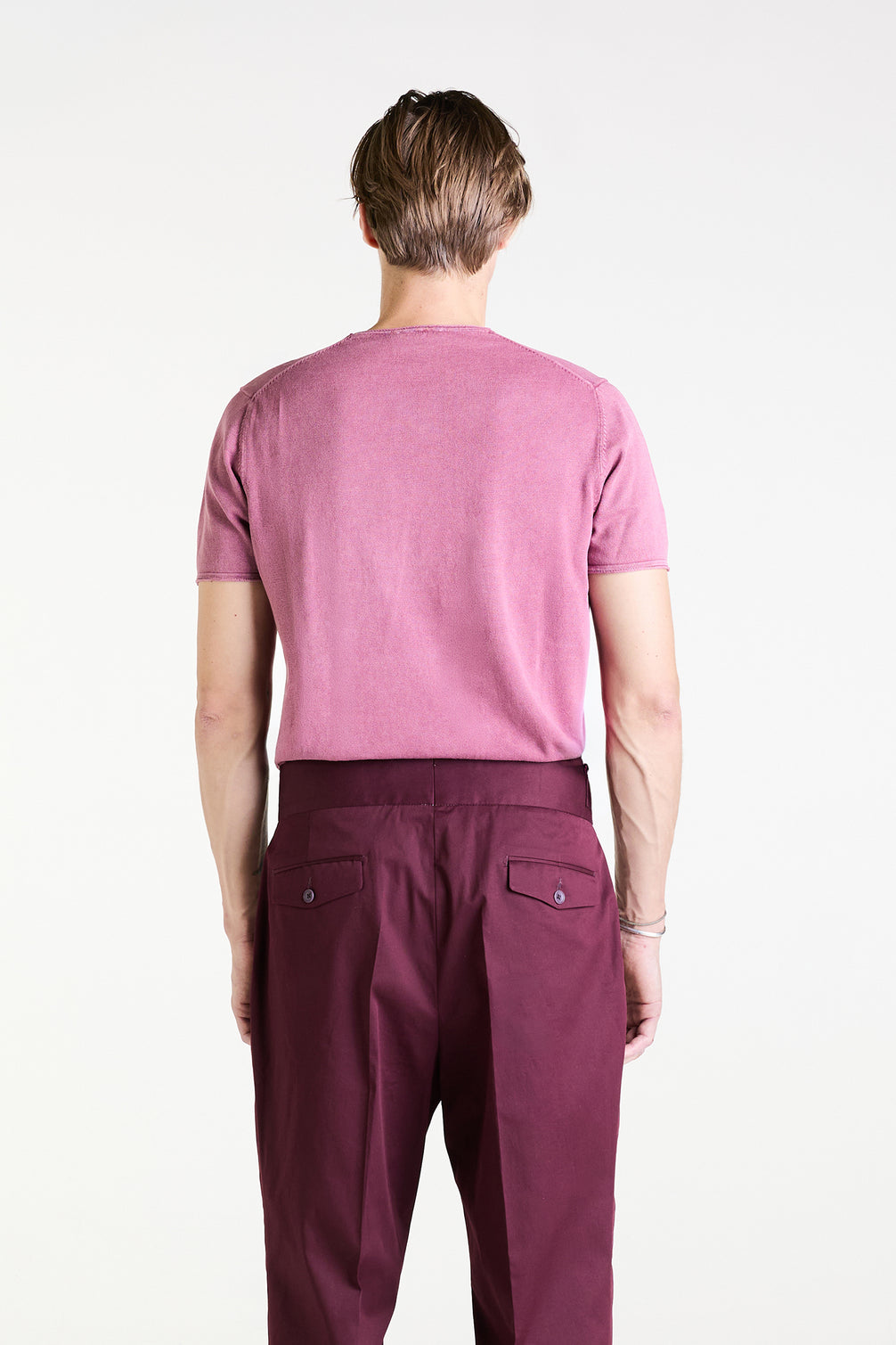 Knit T-shirt in Burgundy Stone Washed Superfine Cotton
