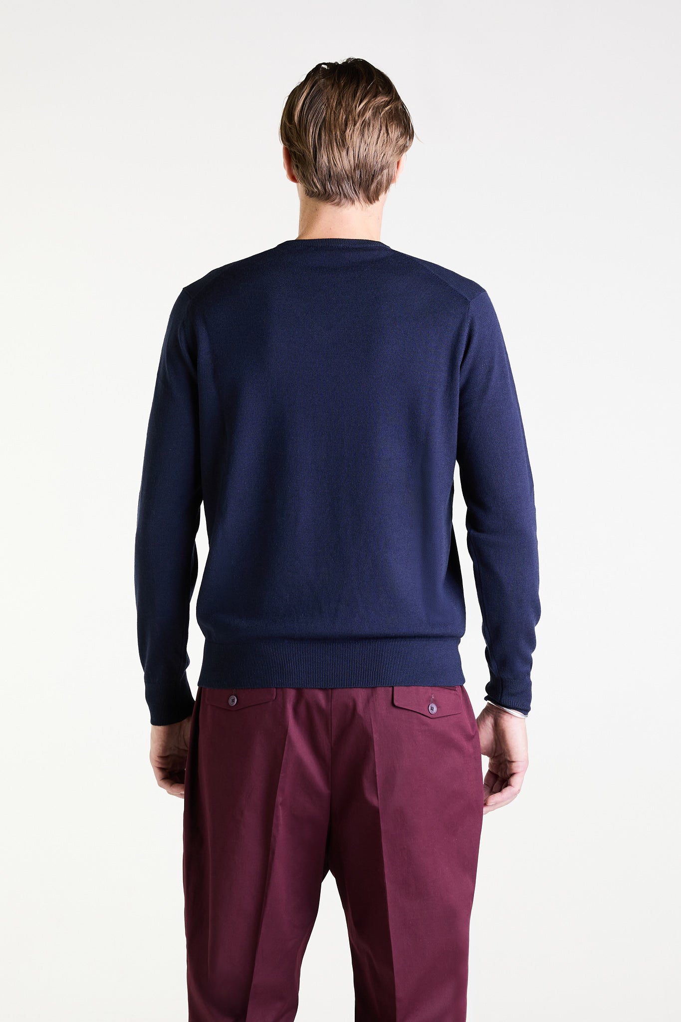 V-Neck Sweater in Navy Merino Wool