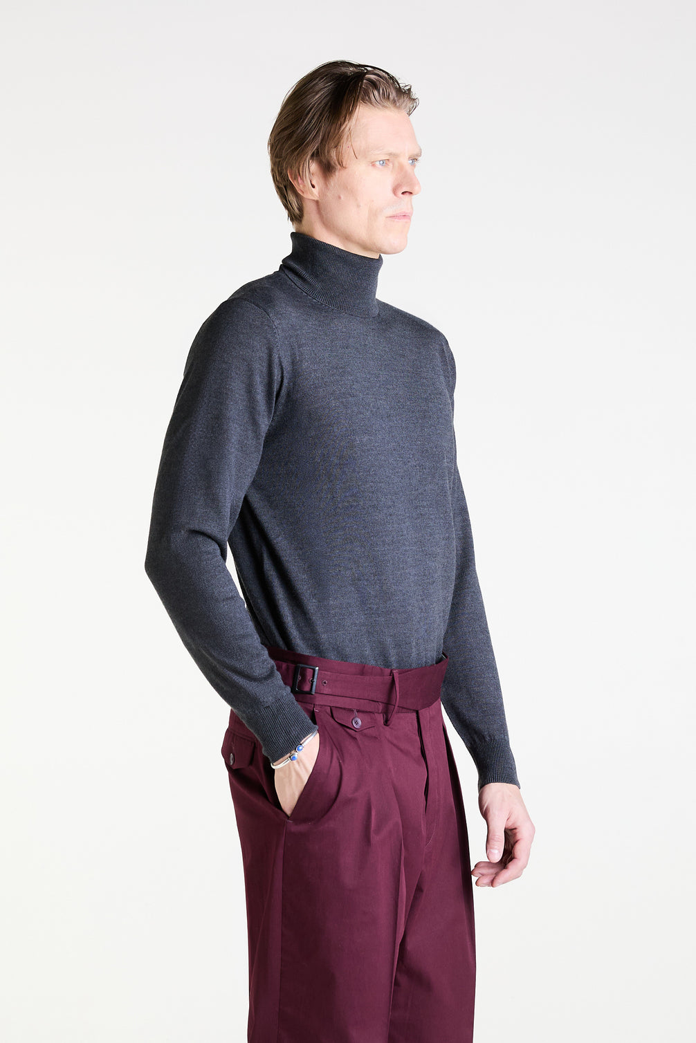 Rollneck Sweater in Dark Grey Merino Wool