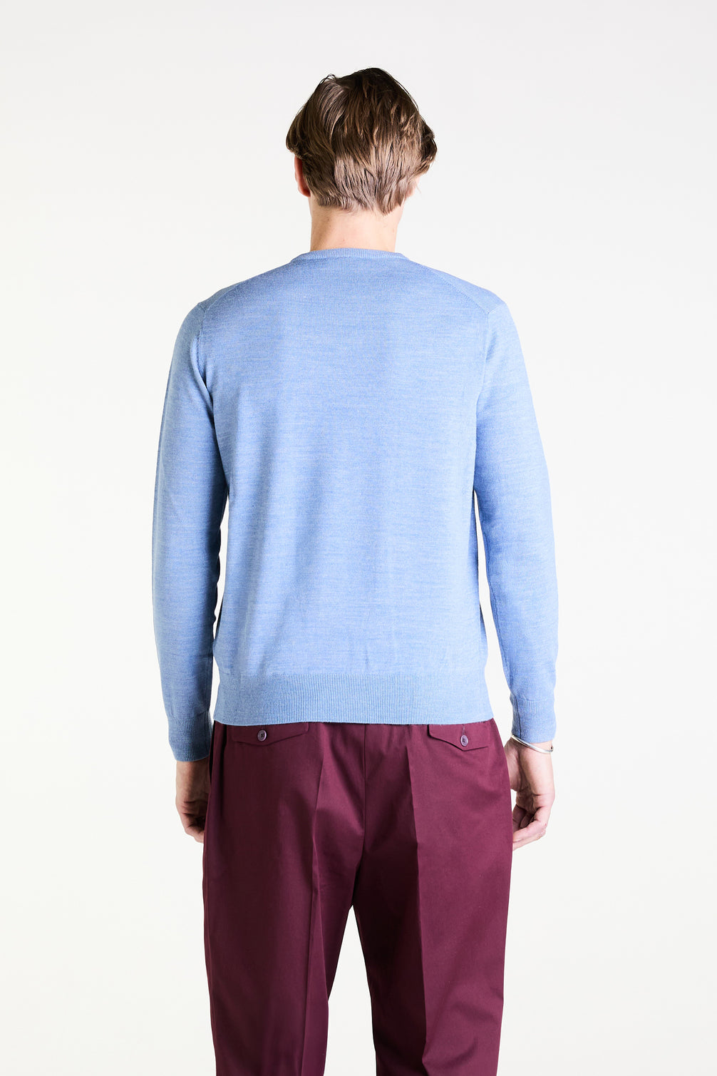 V-Neck Sweater in Light Denim Merino Wool