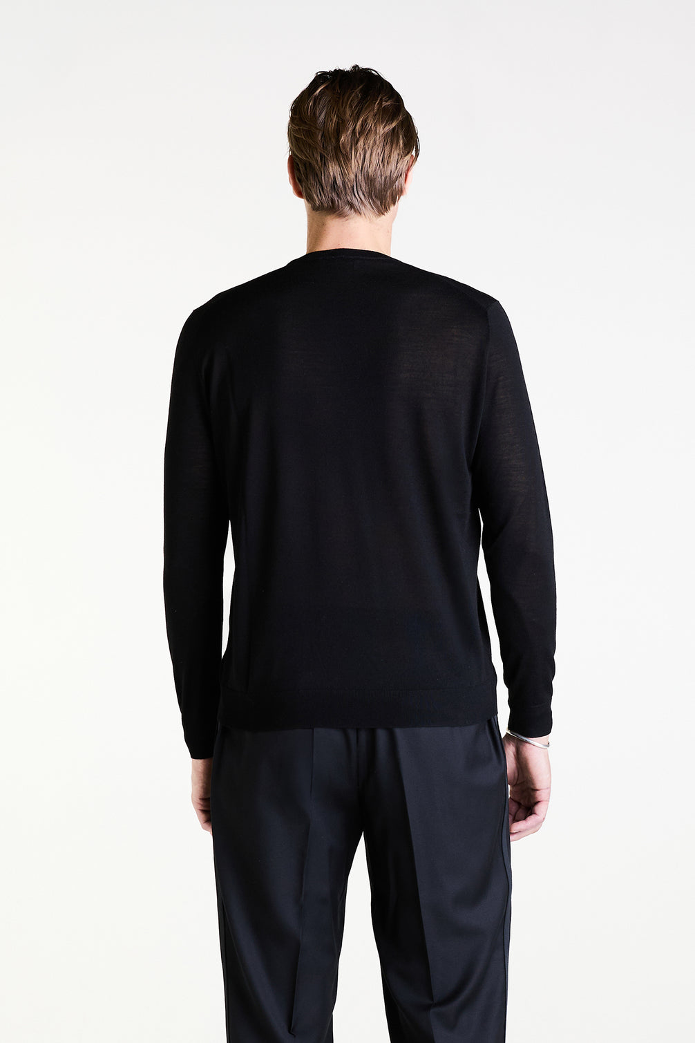 Crewneck Sweater in Black Ultrafine Merino, Cashmere and Silk