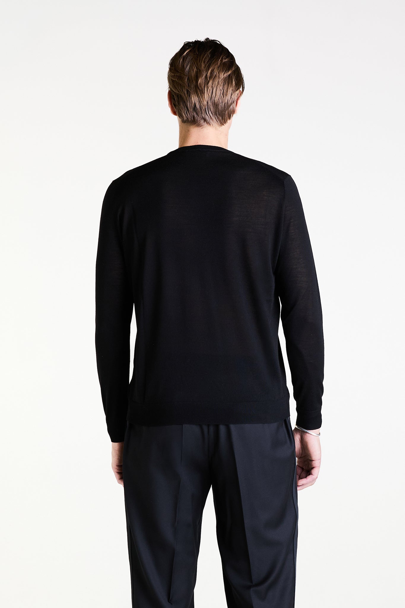 Crewneck Sweater in Black Ultrafine Merino, Cashmere and Silk