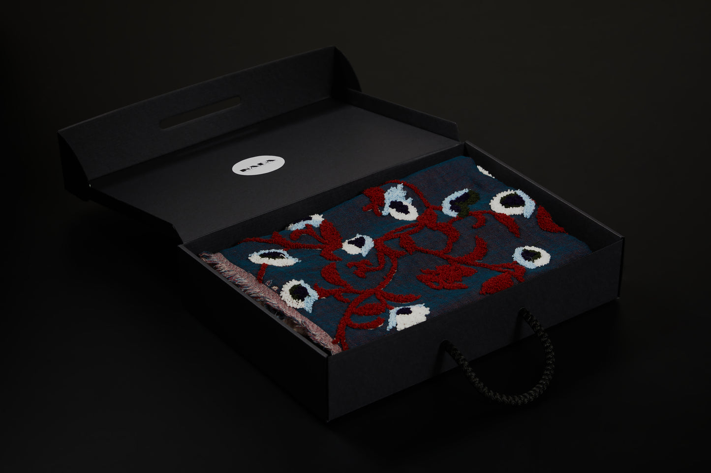 Handmade embroidered floral scarf | Navy