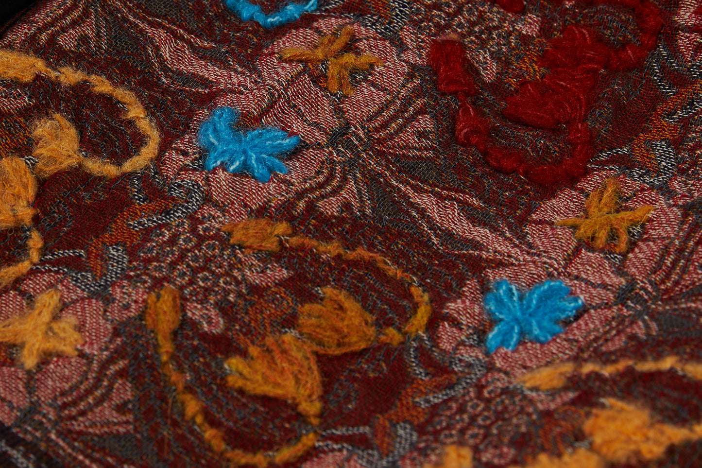 Handmade Embroidered Floral Scarf | Teal