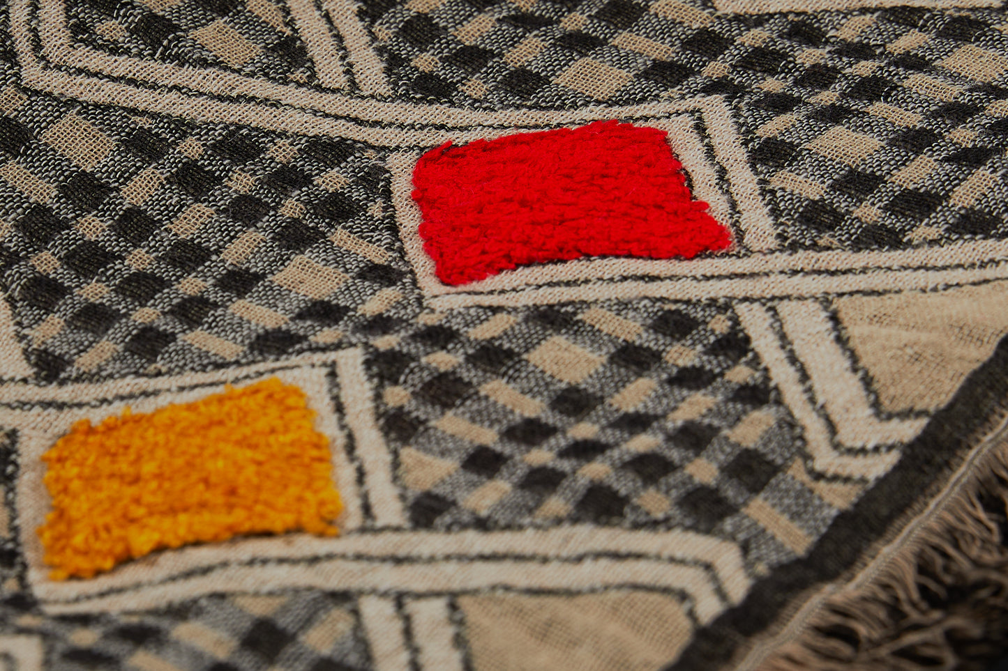 Handmade Embroidered Argyle Scarf | Beige