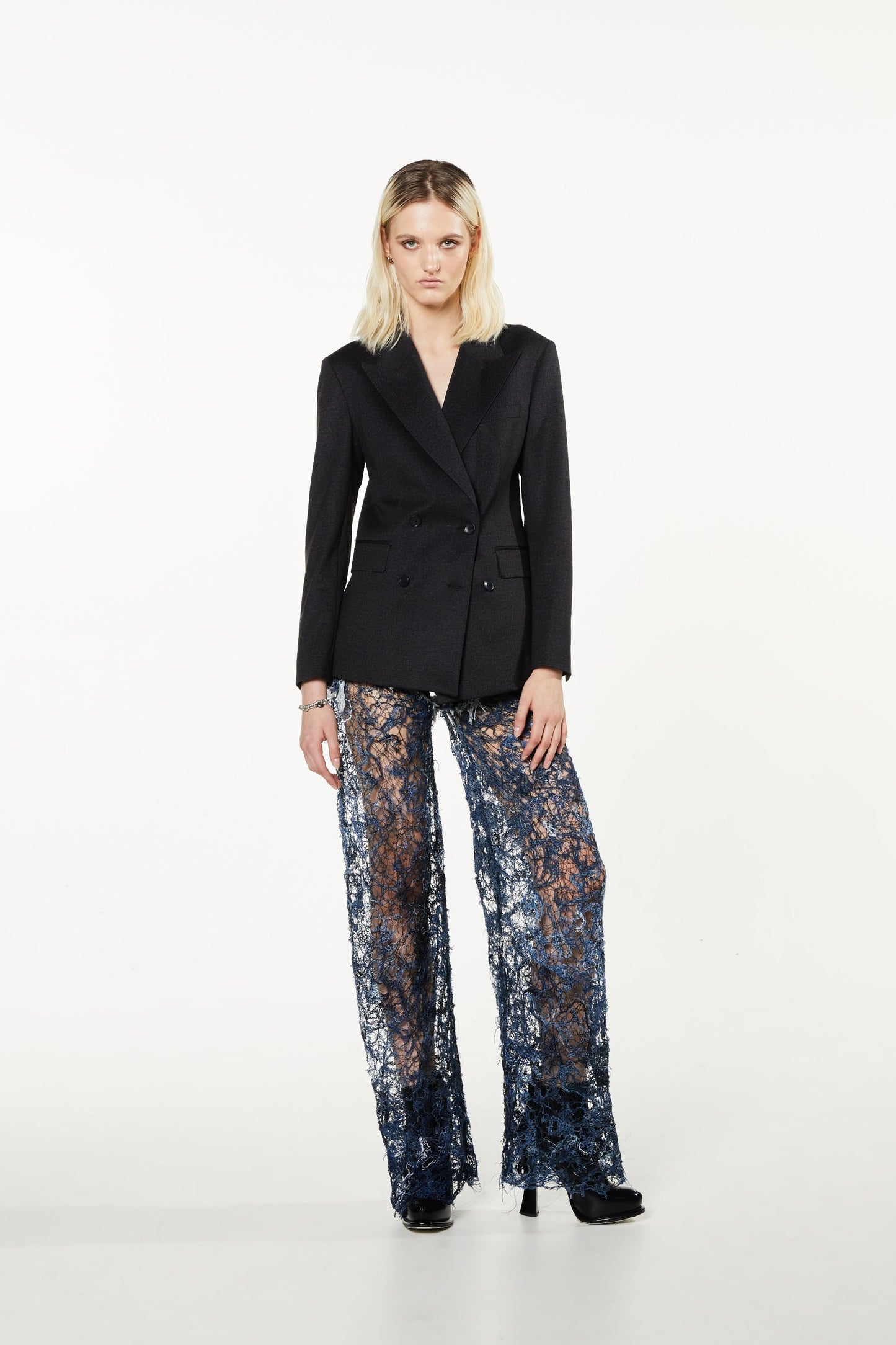 Double-breasted Peak Lapel Jersey Blazer