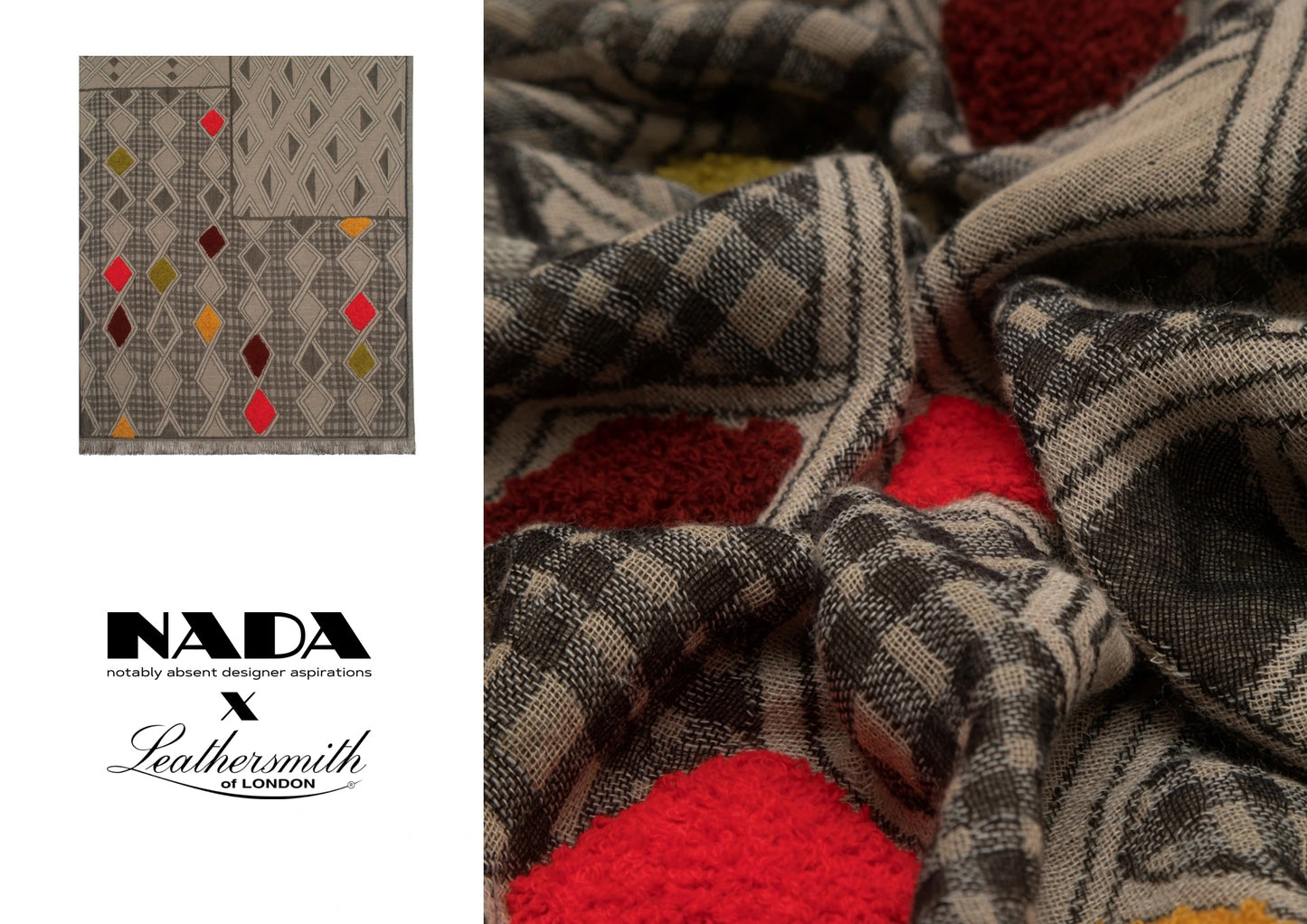 Handmade Embroidered Argyle Scarf | Beige